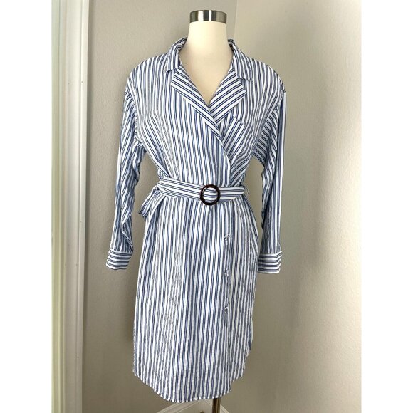 ZARA Womens XS Striped Button Up Wrap Dress With Belt Long Sleeve Business - Picture 1 of 11